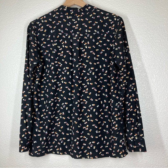 Uniqlo Shirt Long sleeves  Heart Print Tie Neck Blouse Small Black Button Down - Picture 9 of 15